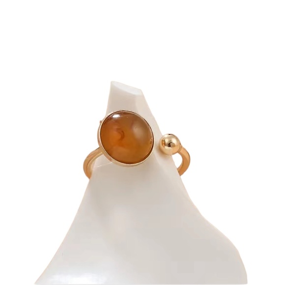 Gold Wrap Ring with Brown Round Gemstone - Picture 3 of 7